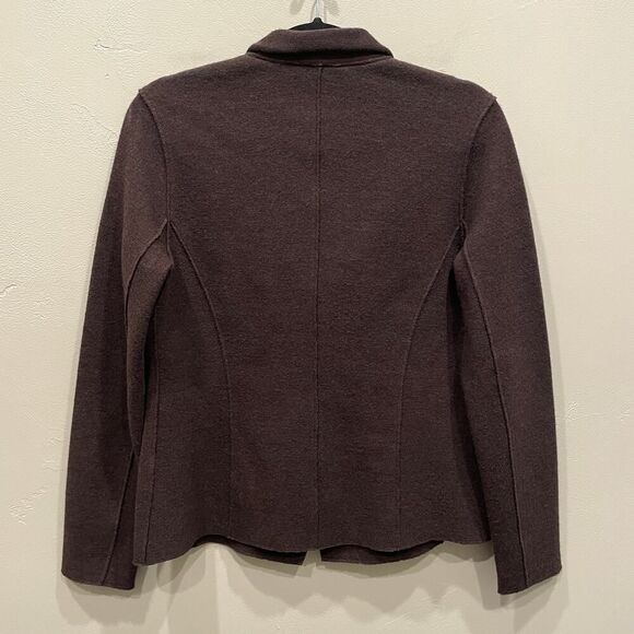Eileen Fisher Merino Wool Blend Lamb Leather Brown Blazer Jacket - Size: XS - Picture 3 of 7